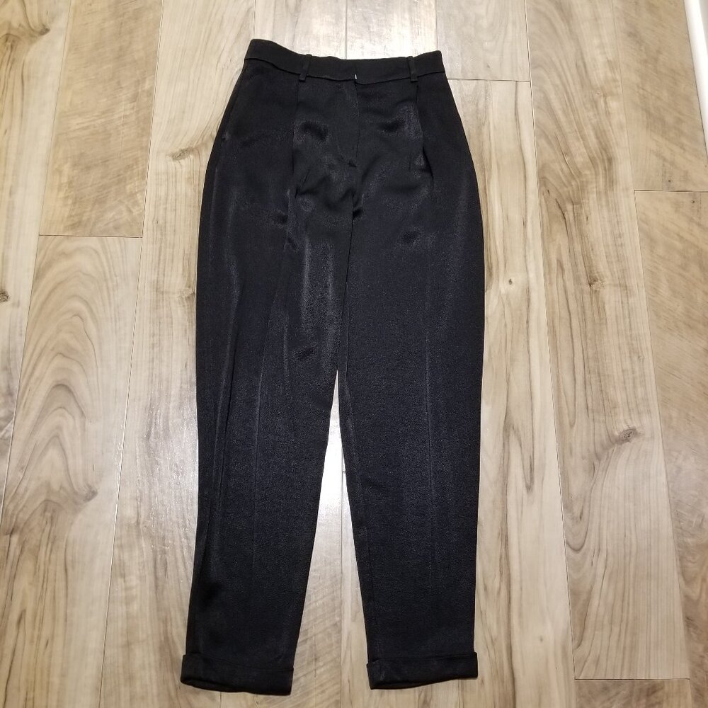 HM New Womens Dress Pant Sz 2 High Waist Pleated Tapered Cuffs NWT Black Shimmer - Picture 1 of 11